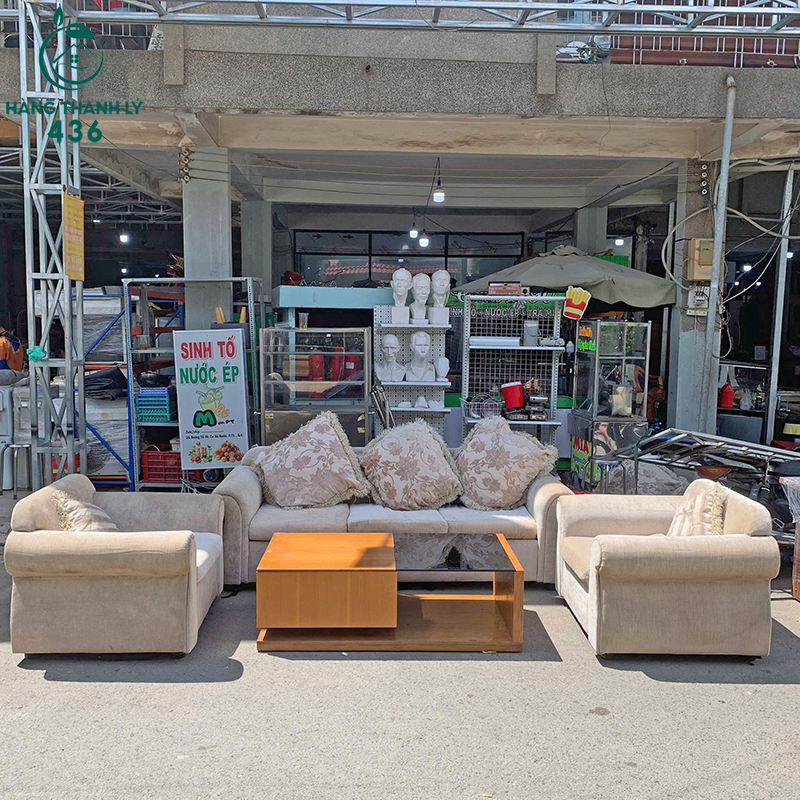 Bộ Sofa Chi Lai Cũ Bọc Vải Màu Kem Kèm Bàn Trà Mặt Kính 6 thanh ly bo sofa thuong hieu chilai cao cap gia re 3