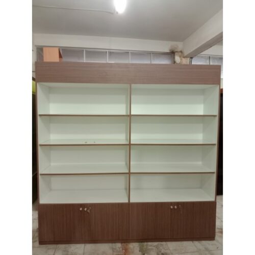Thanh lý tủ trưng bày mỹ phẩm cũ trắng nâu M11