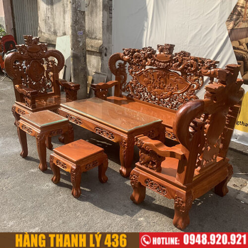 Thanh Lý Bộ Salon Chạm Rồng Tay 12 Gõ Đỏ 3 bo salon go cu 2