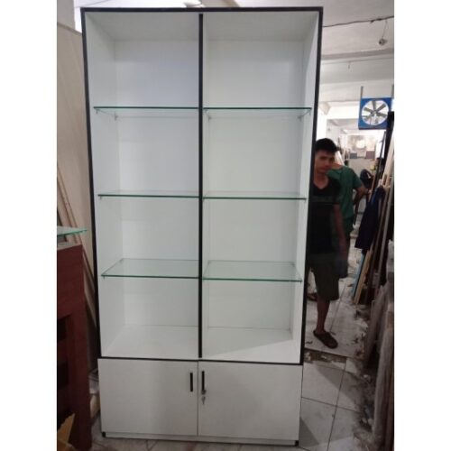 Thanh lý tủ trưng bày mỹ phẩm màu trắng đợt kính