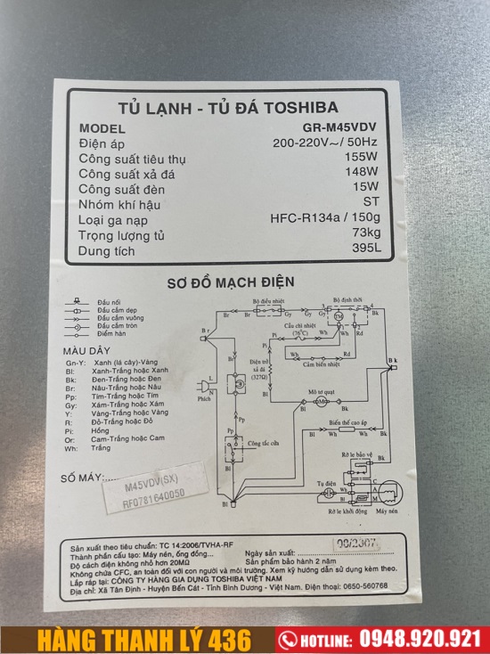 thong so tu lanh toshiba