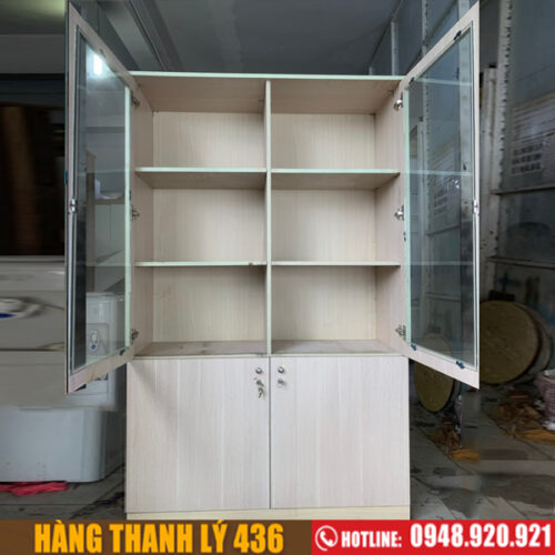 Tủ hồ sơ gỗ cửa kính cũ đẹp 90% 3 thanh ly tu ho so cu 9