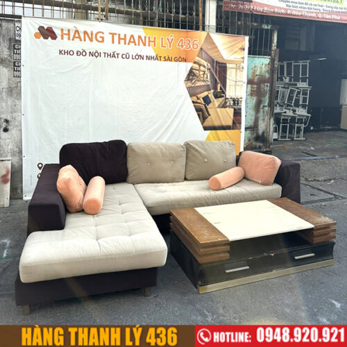 Thanh Lý Bộ Sofa Góc L Bọc Vải Lót Nệm Cũ 3 bo sofa cu 2