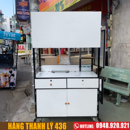 Thanh lý quầy xe cafe cũ màu trắng 3 quay xe cu