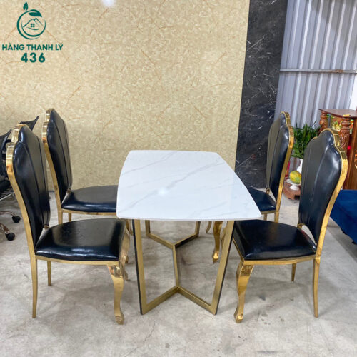 Thanh Lý Bộ Bàn Ăn Hiện Đại Khung Sắt Mạ PVD Mới 99% 3 Thanh ly bo ban an 3