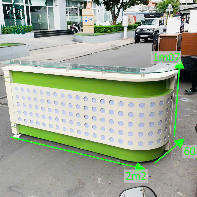 Quầy Lễ Tân Cũ Gỗ Bo Góc Trắng Xanh Giá Rẻ quay-le-tan-cu-1 Quầy Lễ Tân Cũ Gỗ Bo Góc Trắng Xanh Giá Rẻ