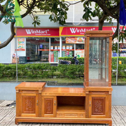 Kệ Tủ Tivi Kèm Tủ Kính Rời Gỗ Xoan Cũ 3 ke tu tivi 2