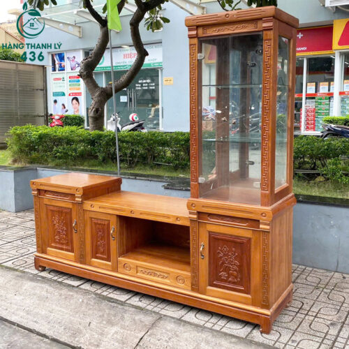 Kệ Tủ Tivi Kèm Tủ Kính Rời Gỗ Xoan Cũ 4 ke tu tivi 8