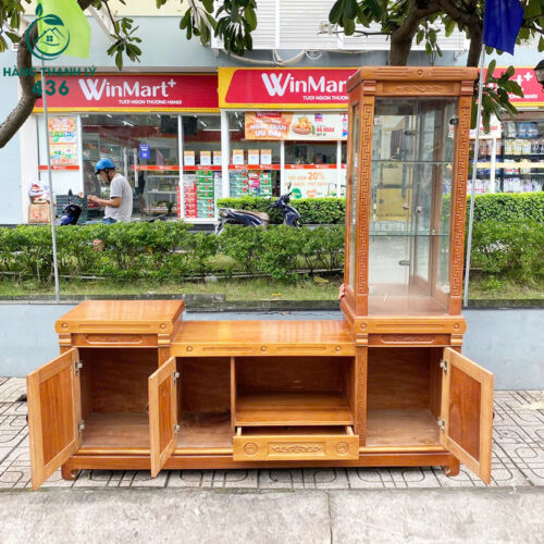 Kệ Tủ Tivi Kèm Tủ Kính Rời Gỗ Xoan Cũ 5 ke tu tivi 9