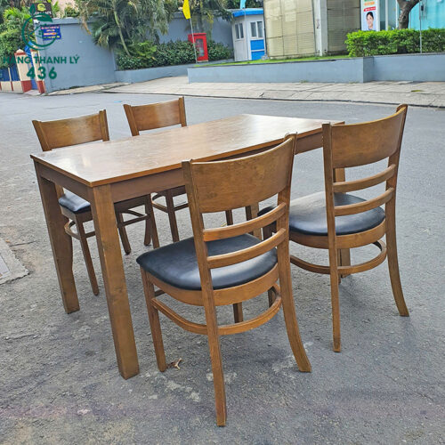 Bộ Bàn Ăn 4 Ghế Gỗ Cabin Có Đệm Cũ 3 bo ban an cu 1 2