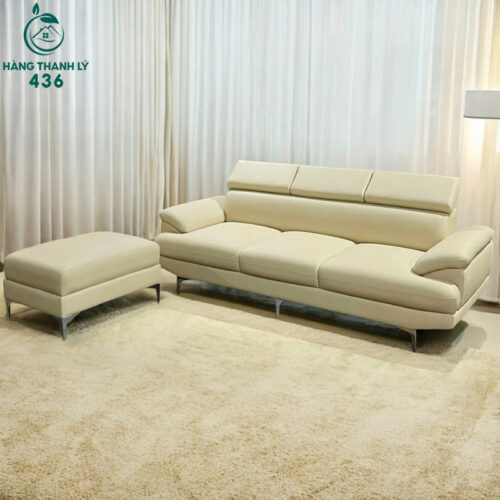 Sofa Bọc Da Màu Kem Sang Trọng Mới 99% 3 sofa thanh ly 7