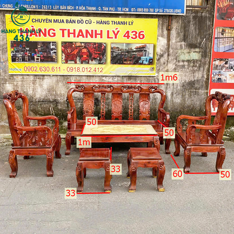 Bo-salon-go-cu-1 Bộ Salon Gỗ Tràm Tay 8 Trạm Khắc Tinh Tế Cũ
