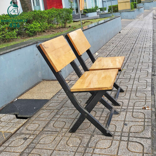 Bộ Bàn Ghế Xếp Chân Sắt Mặt Gỗ Đẹp Cũ 4 ban ghe cafe quan an cu 3
