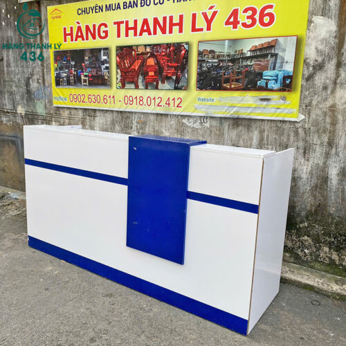 Bàn Quầy Lễ Tân 2M Trắng Xanh Đẹp Cũ 3 quay le tan cu 2