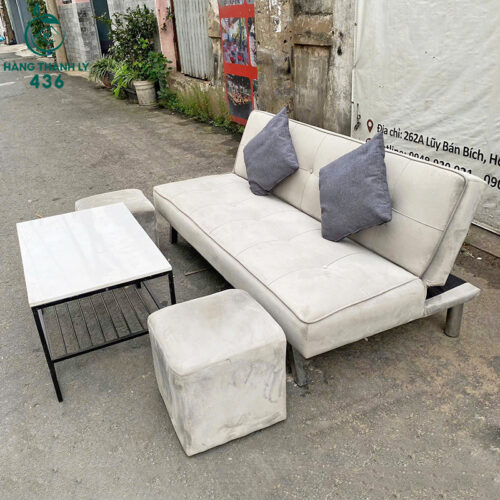 Bộ Sofa Bed Bọc Nhung Xám 1M6 Đẹp Cũ 4 sofa cu 12