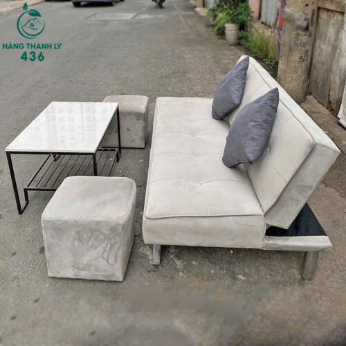 Bộ Sofa Bed Bọc Nhung Xám 1M6 Đẹp Cũ 3 sofa cu 14