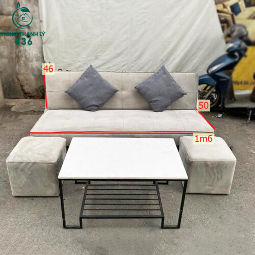 Bộ Sofa Bed Bọc Nhung Xám 1M6 Đẹp Cũ 5 sofa cu
