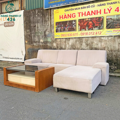 Bộ Sofa Chữ L 2M3 Bọc Vải Xám Trắng Đẹp Cũ 3 ban ghe sofa 5