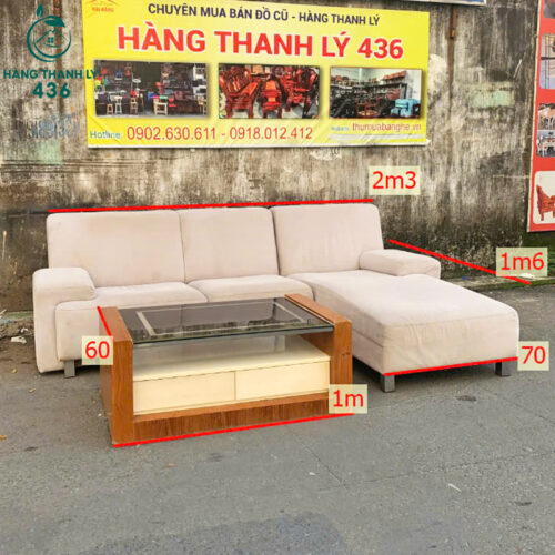 Bộ Sofa Chữ L 2M3 Bọc Vải Xám Trắng Đẹp Cũ 4 ban ghe sofa 7