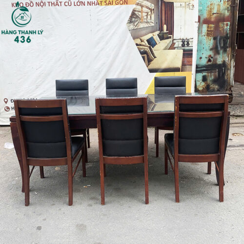 Bộ Bàn Ăn Mặt Ốp Kính 6 Ghế Đệm Da Cũ 4 bo ban an cu 9 2