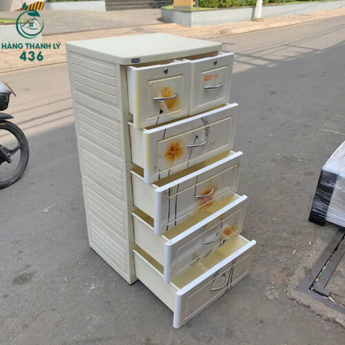 Tủ Nhựa Trắng 5 Ngăn Cũ Hoạ Tiết Hoa Ngọc 3 tu quan ao nhua cu 2