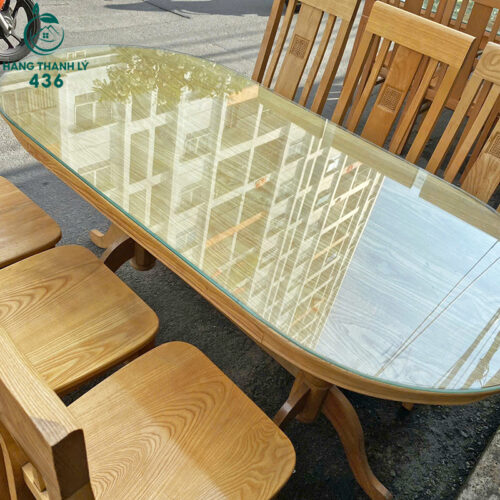 Bàn Ăn Oval 6 Ghế Gỗ Tự Nhiên Cũ (Nhiều Màu) 5 bo ban an cu 4