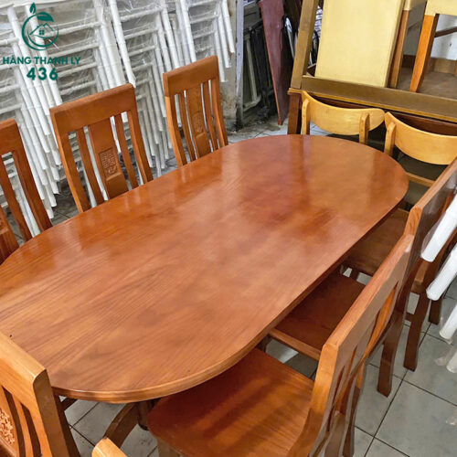 Bàn Ăn Oval 6 Ghế Gỗ Tự Nhiên Cũ (Nhiều Màu) 6 bo ban an cu 5 1