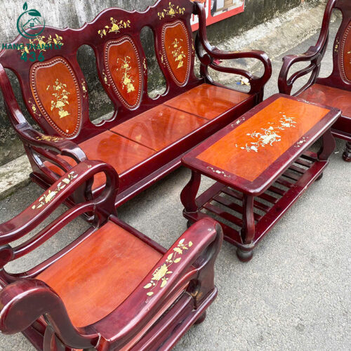 Bộ Salon Gỗ Tự Nhiên Trạm Hoa Mai Cũ 4 bo salon cu 3