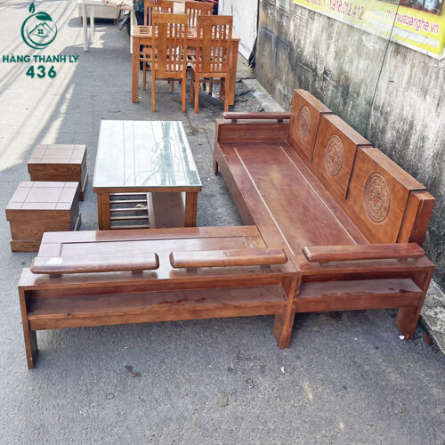 Bộ Salon Góc L Cũ Gỗ Tự Nhiên Sang Trọng 4 salon cu 3