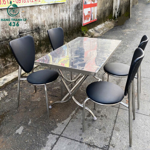 Ghế Ăn Chân Kim Loại Đệm Da Đen Cũ Giá Rẻ 4 ban ghe quan an cu 2