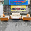 Bộ Sofa Cũ Bọc Da Màu Cam Kem Hiện Đại 2 bo sofa cu 3