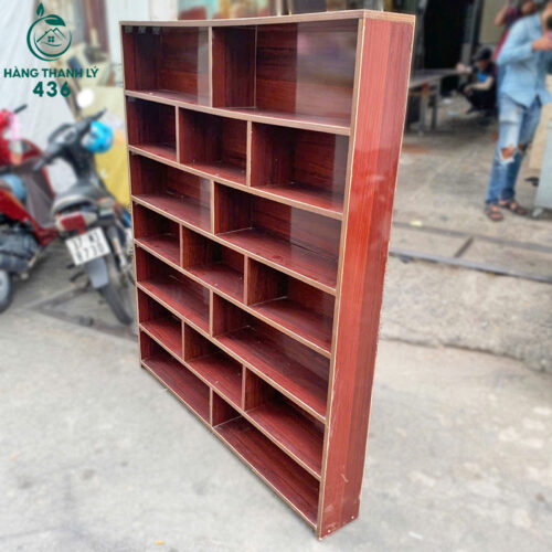 Kệ Gỗ Cũ 1M4x1M63 Nhiều Ngăn Màu Nâu Đỏ 4 ke cu 3