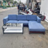 Sofa Góc L 2M5x1M7 Nhung Xanh Tay Ốp Gỗ Cũ 1 sofa cu 38