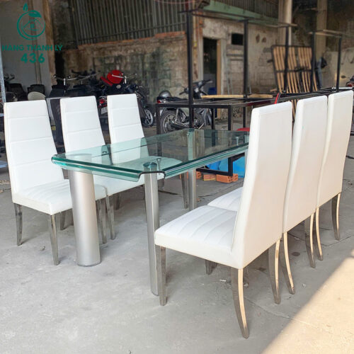 Bộ Bàn Ăn Kính 6 Ghế Cũ Bọc Da Cao Cấp 4 ban an cu 9