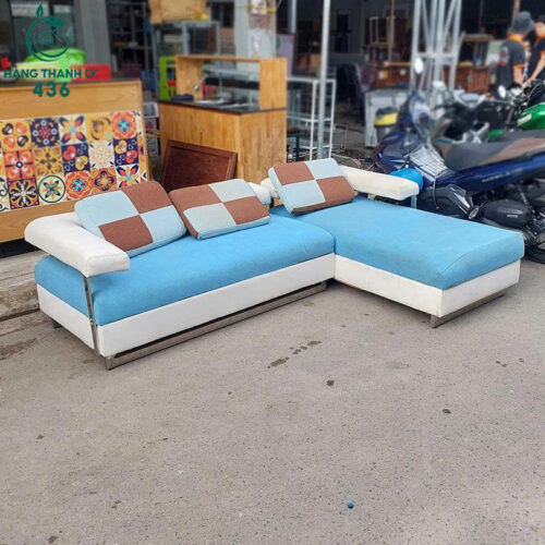 Bộ Sofa Cũ Xanh Trắng Kiểu Thấp Giá Rẻ 3 bo sofa cu xanh trang 1