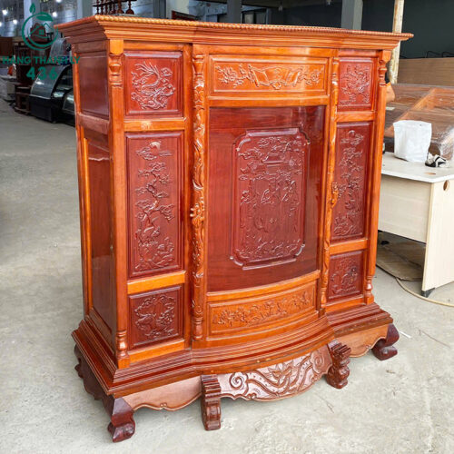 Tủ Thờ Gỗ Tự Nhiên 1M4 Cũ Chạm Khắc Tinh Tế 3 tu tho cu 3