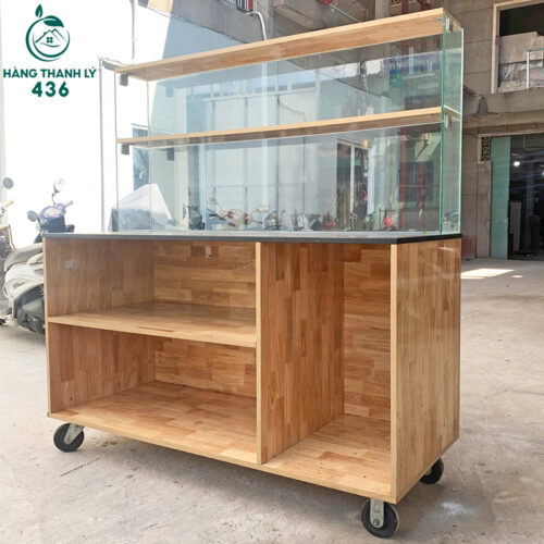 Quầy Tủ Bán Đồ Ăn Cũ Có Kệ Kính 2 Tầng 4 quay cu 28