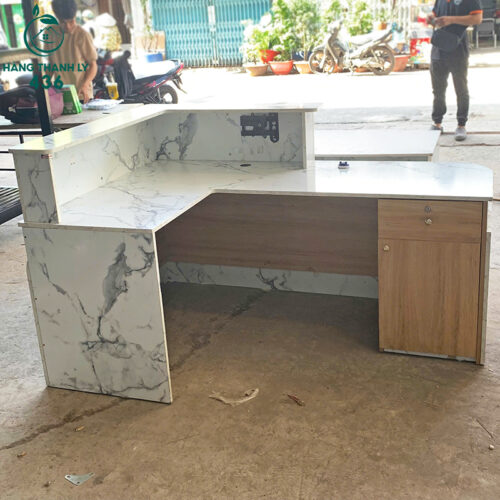 Quầy Tiếp Tân Cũ Màu Trắng Vân Xám Cao Cấp 4 quay cu 34