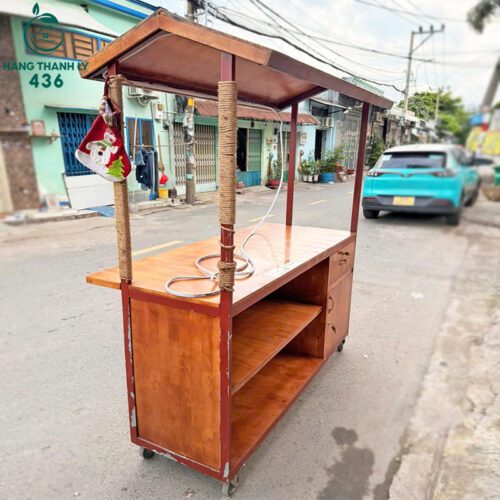 Quầy Xe Bán Hàng Gỗ Tự Nhiên Cũ Mái Che 3 quay cu 38