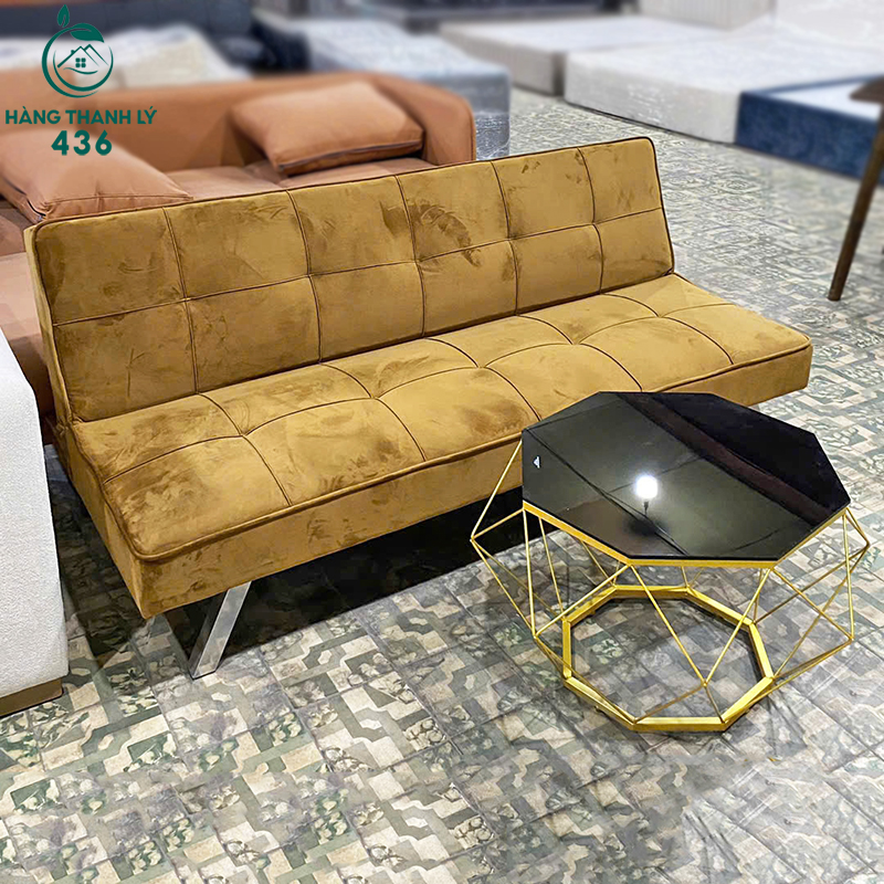 sofa-thanh-ly-40 Sofa Bật Thành Giường Bọc Nhung Nâu Mới 99%