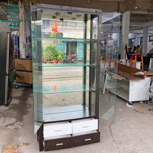 Tủ Kính Gỗ Cũ Trưng Bày Đứng Cao Giá Tốt 4 tu kinh cu 2