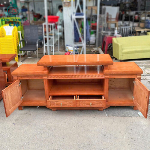 Kệ Tủ Tivi Gỗ Cánh Tủ Chạm Hoa Văn 1M8 Mới 99% 3 ke tivi thanh ly 21