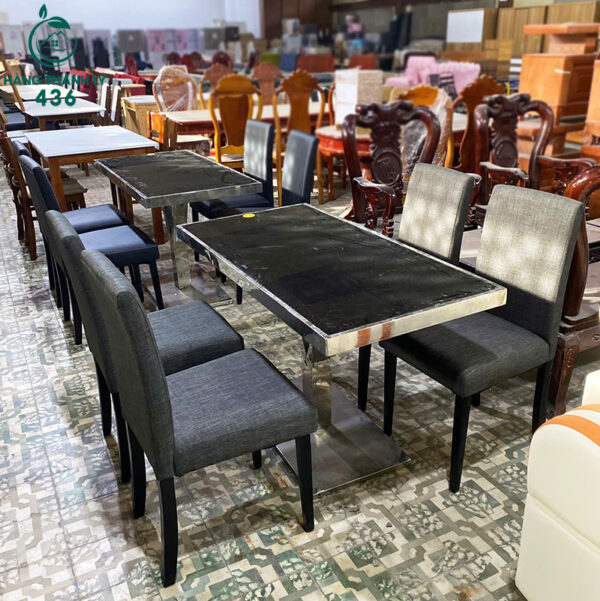 bo ban an cu chan inox ket hop ghe boc vai 1