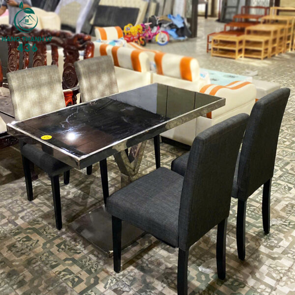 bo ban an cu chan inox ket hop ghe boc vai 2