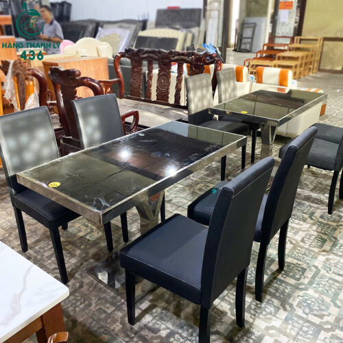 bo ban an cu chan inox ket hop ghe boc vai 4