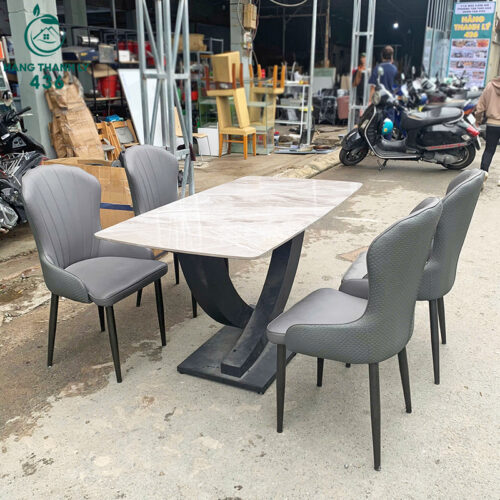 Bộ Bàn Ghế Ăn Mặt Đá Cũ Phong Cách Tối Giản Hiện Đại 9 bo ban ghe an mat da cu phong cach toi gian hien dai 2