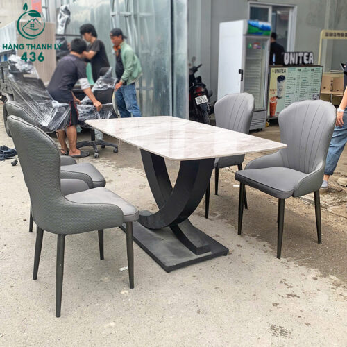 Bộ Bàn Ghế Ăn Mặt Đá Cũ Phong Cách Tối Giản Hiện Đại 8 bo ban ghe an mat da cu phong cach toi gian hien dai 3