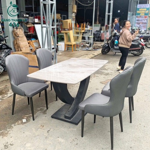 Bộ Bàn Ghế Ăn Mặt Đá Cũ Phong Cách Tối Giản Hiện Đại 7 bo ban ghe an mat da cu phong cach toi gian hien dai 4
