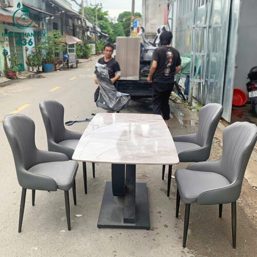 Bộ Bàn Ghế Ăn Mặt Đá Cũ Phong Cách Tối Giản Hiện Đại 6 bo ban ghe an mat da cu phong cach toi gian hien dai 5