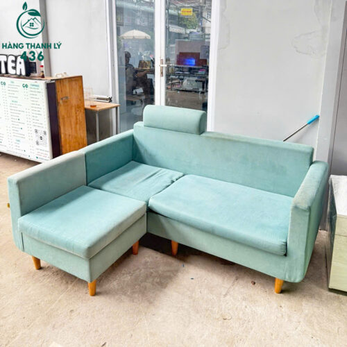 Bộ Sofa Góc L Nhỏ Gọn Cũ 1M4x1M8 Có Tay Màu Xanh 5 bo sofa goc l nho gon cu 1m4x1m8 2
